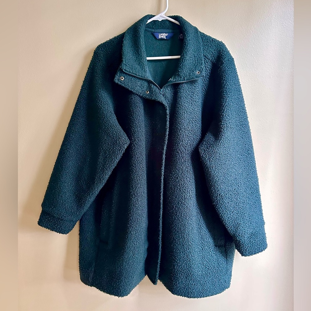 Lands' End Dark Emerald Green Boucle Jacket 2X